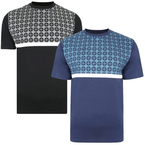 KAM Doppelpack Kariertes T-Shirt Schwarz/Navy